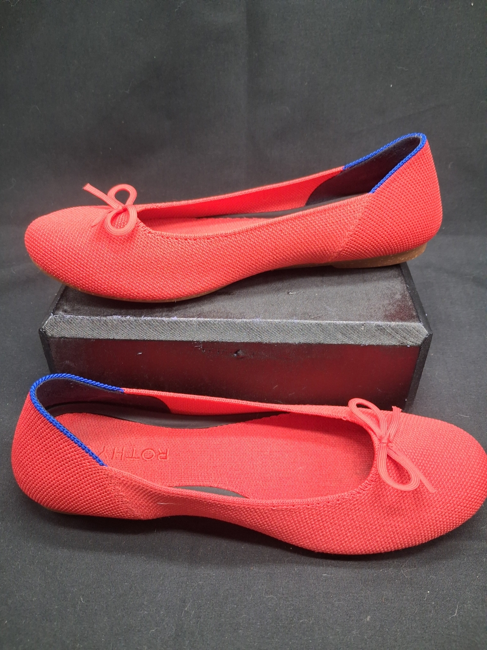 Rothy's Red Knit Ballet Flats with Bow Accent